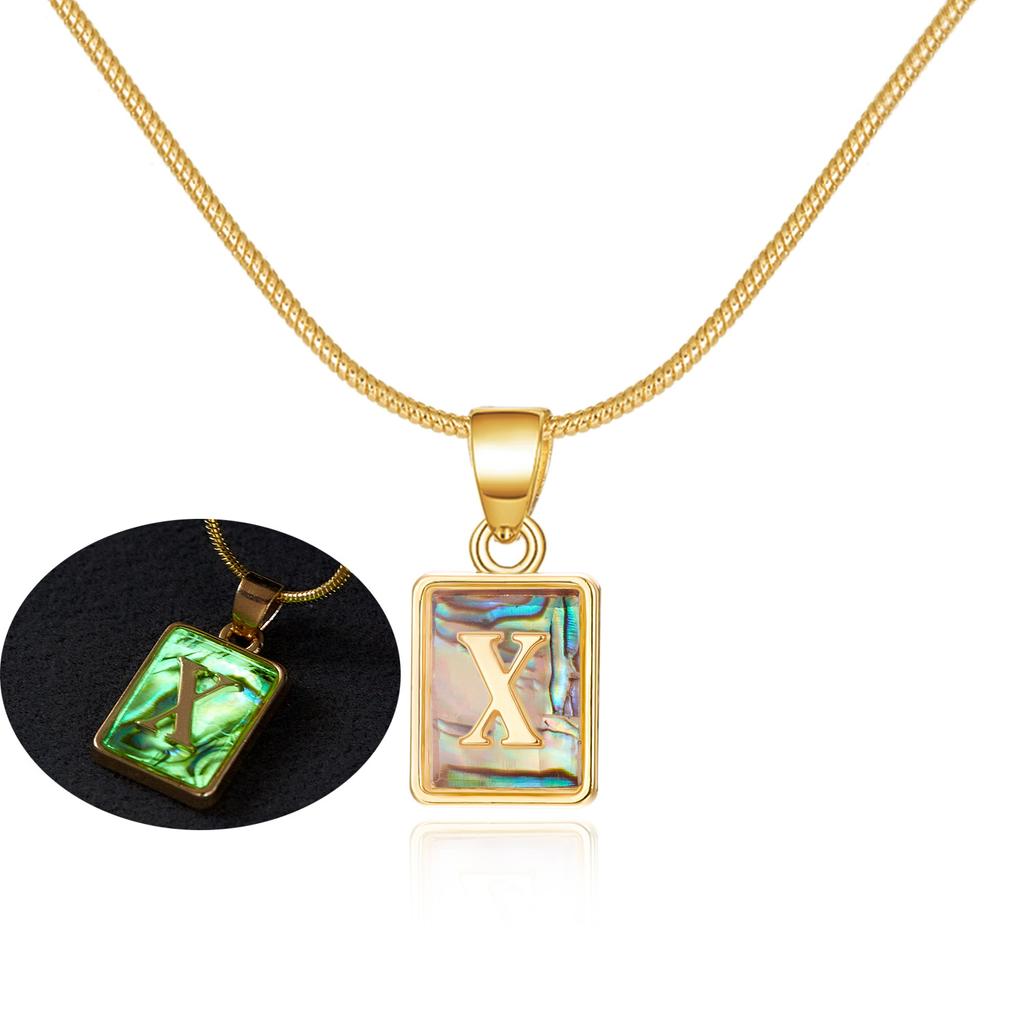 Colored Shell Luminous 26 Letter Square Brand Pendant Snake Bone Chain Necklace Couple Letter Necklace