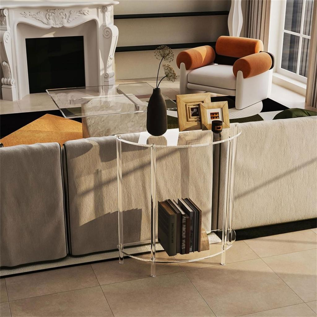 Elegant Acrylic Corner Storage Table with Two Levels for Books and Decoration Living Room Space Saving Designs