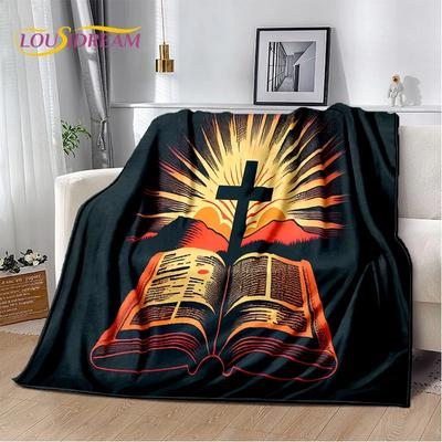 3D-Decke mit dem Motiv „Beten Sie die Heilige Bibel, Kreuz, Jesus“, weiche Flanelldecke für Bett, Schlafzimmer, Sofa, Picknick, Überwurfdecke als Bezug, Outdoor, Freizeit, Nickerchen, Geschenk