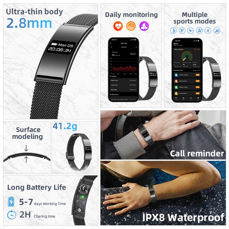 LIGE Ultra Thin 2.8mm Smart Band Milanese Strap Heart Rate Monitor Call Reminder Multi Sports Mode Smart Watch