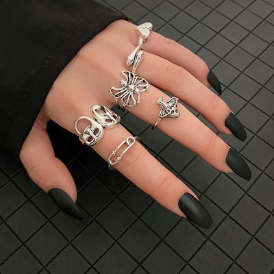 6 יח'\סט בציר כסף נשים טבעת אצבעות לב טבעת סט תכשיטי בוהמיינים למסיבה