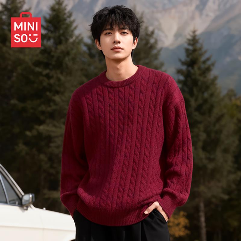 MINISO Men's Retro Crew Neck Knit Sweater