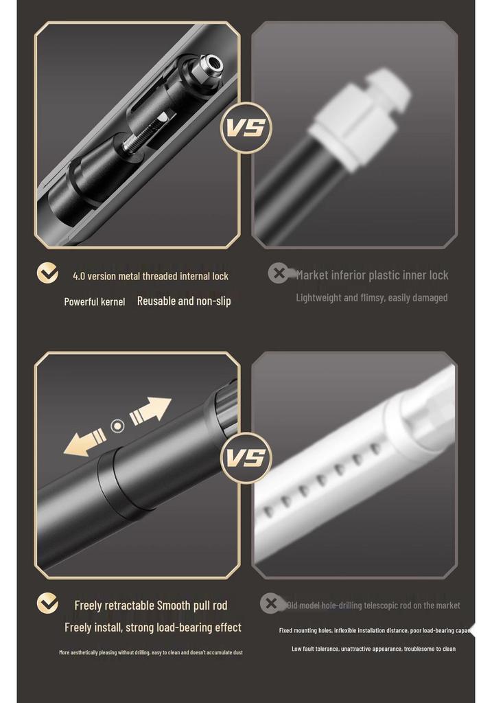 No-Drill Retractable Clothes Drying Rod for Curtain and Wardrobe Support - Nail-Free Bathroom or Shower Drying Rack.
