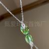 Olive Green Leaf Oval Necklace Choker Minimalist Jewelry Women