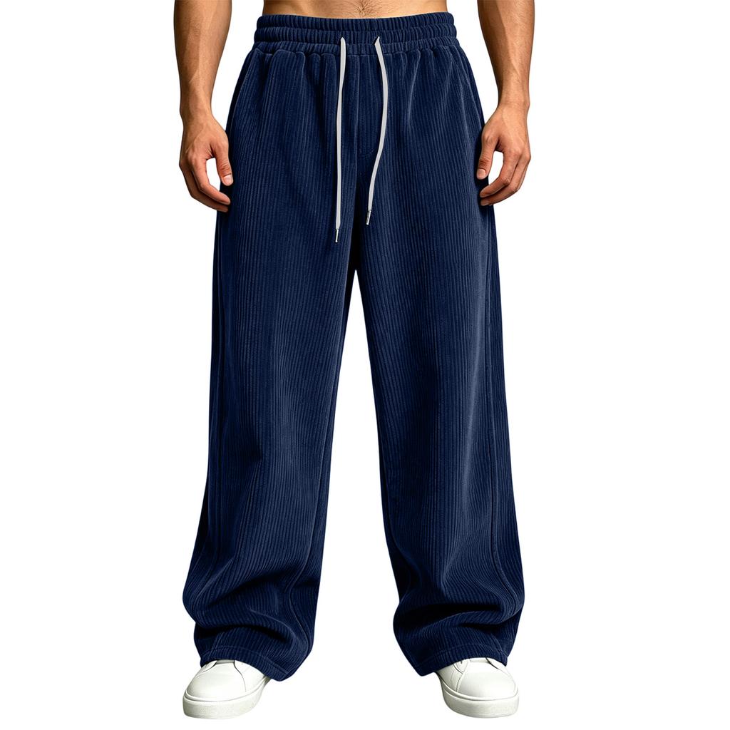 Men's Color -Lined Sweatpants High Waist Loose Fit Wide Leg Pants with Pockets