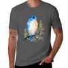 Watercolor Blue Bird On Berry Branch Tshirt Fashion Print Casual Short Sleeve