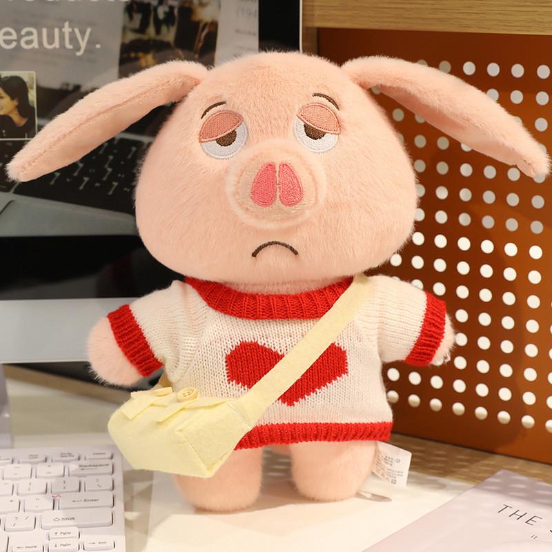 Stuffed Plush Pig Animal With Removable Clothes Bendable Ears Soft Gift Toy