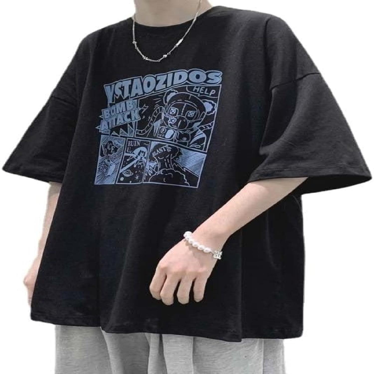 

Mens 90s Vintage Oversize Shirts Summer Anime Printed Grunge Tee Y2K Cyber Punk Streetwear Harajuku Top Tshirt, Black, Small XXXXXL чорний