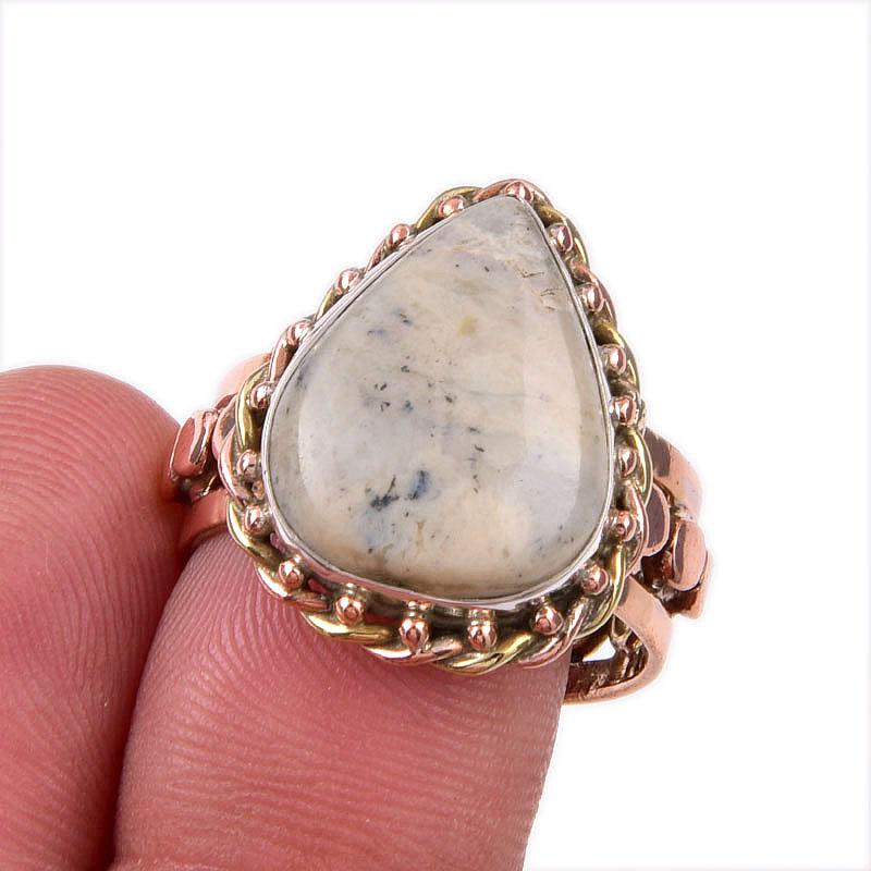 

Natural Dendrite Opal Gemstone 925 Solid Sterling Silver Two Tone Ring S.9 o0s00