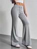 Women's High Waist Drawstring Flare Pants Solid Gray Casual Loose Fit Trousers