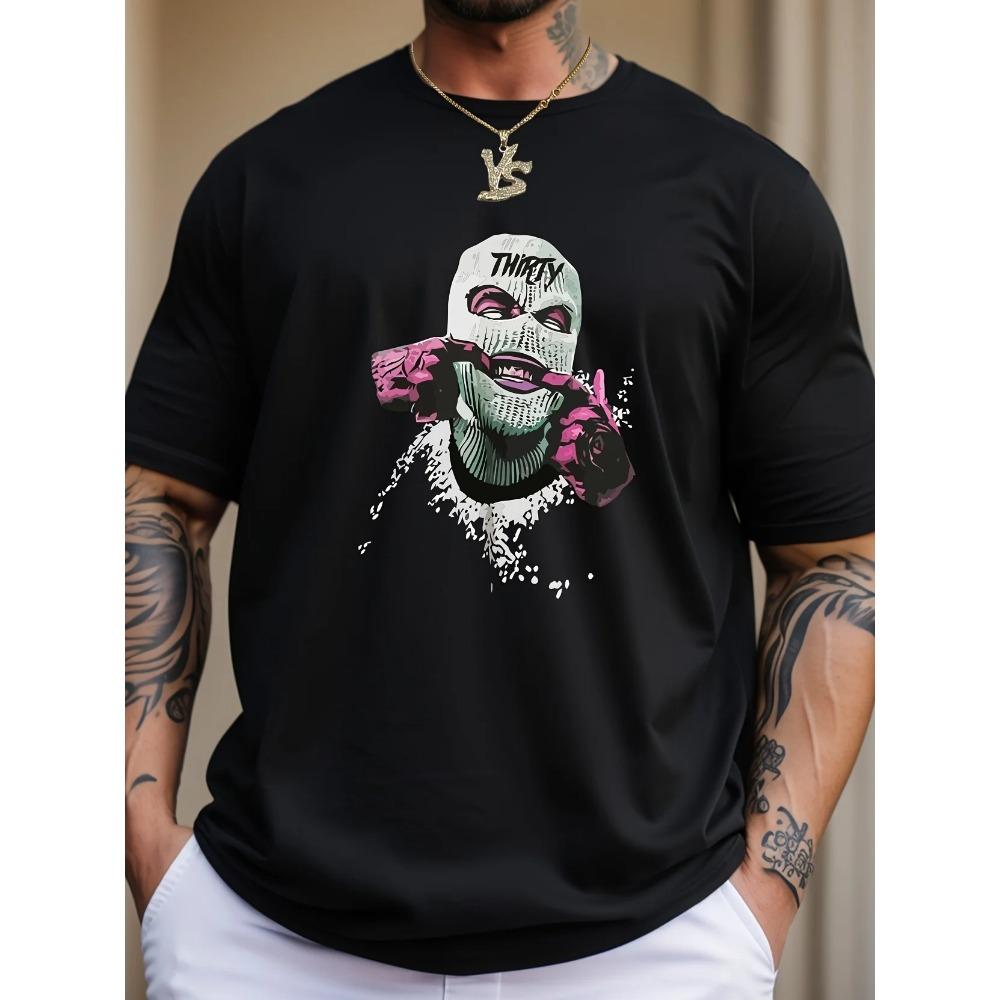 Everyday Style Fashion Clothing Men s Mask Pattern Men s Short Sleeve T-Shirt Comfortable Stretch Summer Fashion T-Shirt S