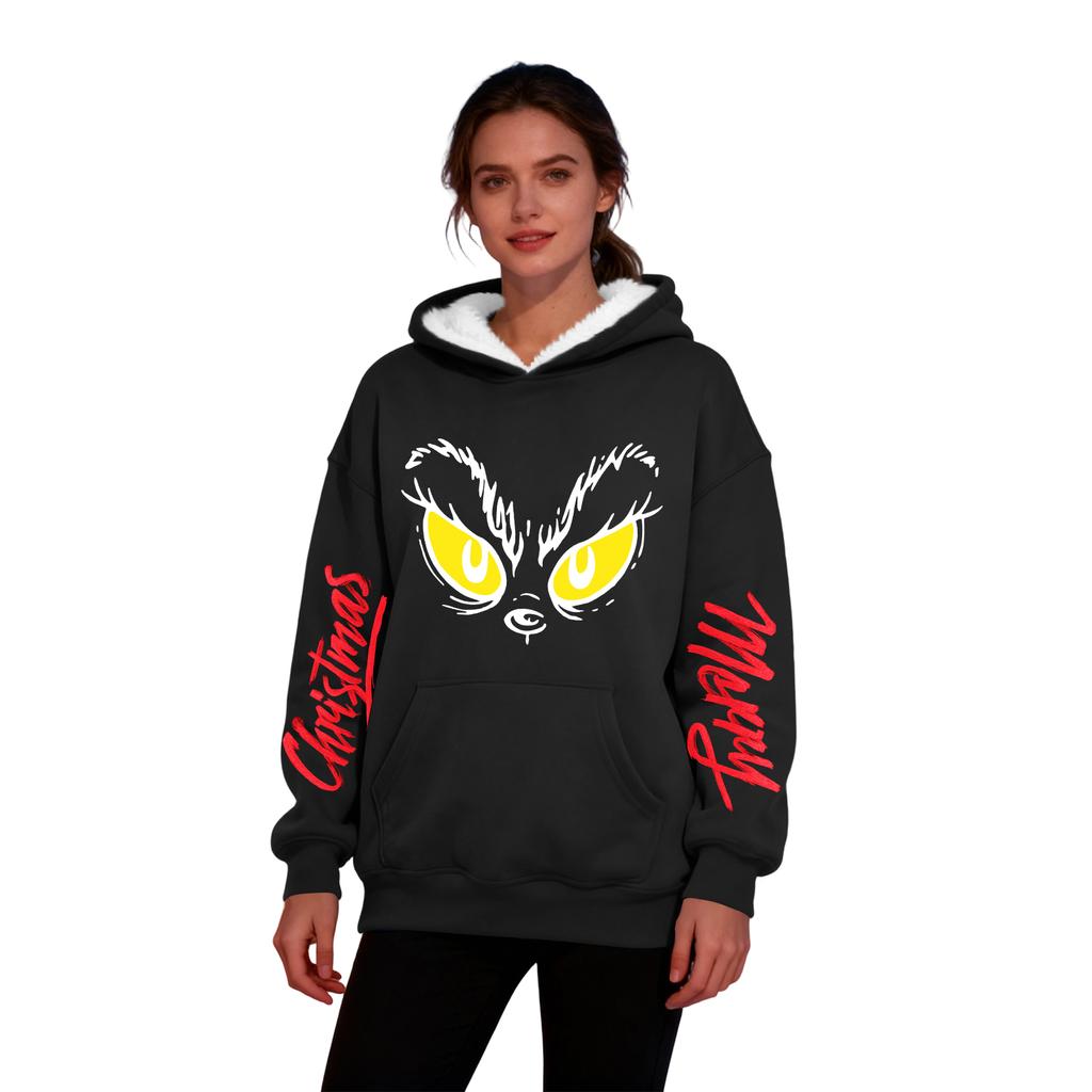 Women's Casual Fashion Plus Velvet Thickened Christmas Print Hooded Sweatshirt