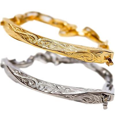 July Hawaiian Jewelry Bracelet with Plumeria Scroll and Honu Design, Perfect for Anniversary, Birthday, or Gift, Steel Silver