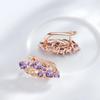 Round Purple Zircon Leaf Design Golden Earrings for Women Vintage Fashion Earrings Luxury Party Jewelry