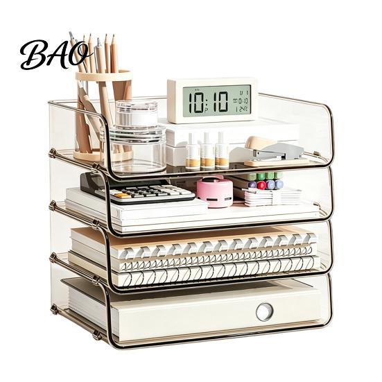 Multi Layer Desk Organizer Clear Acrylic File Tray, 1/2/3/4/5 Tier Paper Ducument Office Supply Storage Rack Box, Stackable Supplies Compact