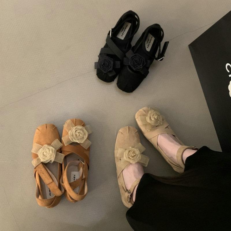 Fashion Flat Shoes for Women 2025 Spring and Autumn Fashion Flower Square Toe Cross Ballet Shoes Mary Jane Shoes Ladies  Loafers Women