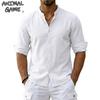 Nuove Camicie da Uomo in Cotone e Lino per Uomo Casual Lusso Hawaiane Leggere Manica Lunga Henley Camicie da Spiaggia T-Shirt per Uomo