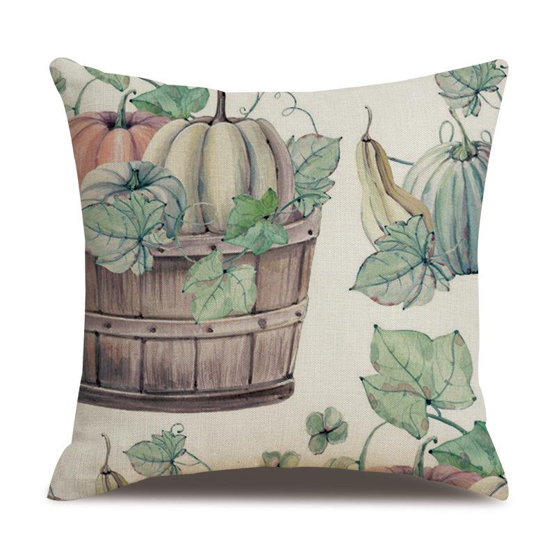 Thanksgiving Linen Pillowcase Autumn Pumpkin Print Pillow Cushion Cover