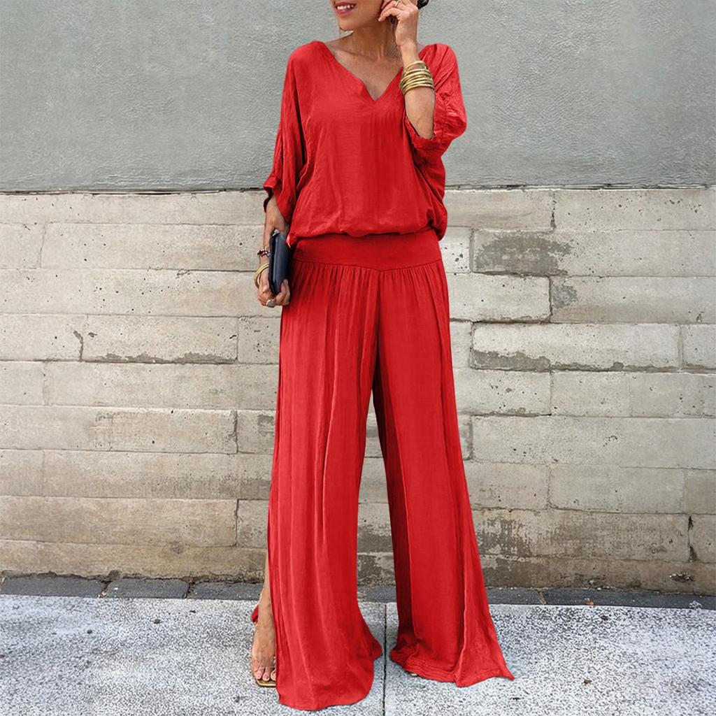 Damen Locker Bequem Lässig Modisch Bedruckt Chiffon Kurzarm Hose Zweiteiliges Set