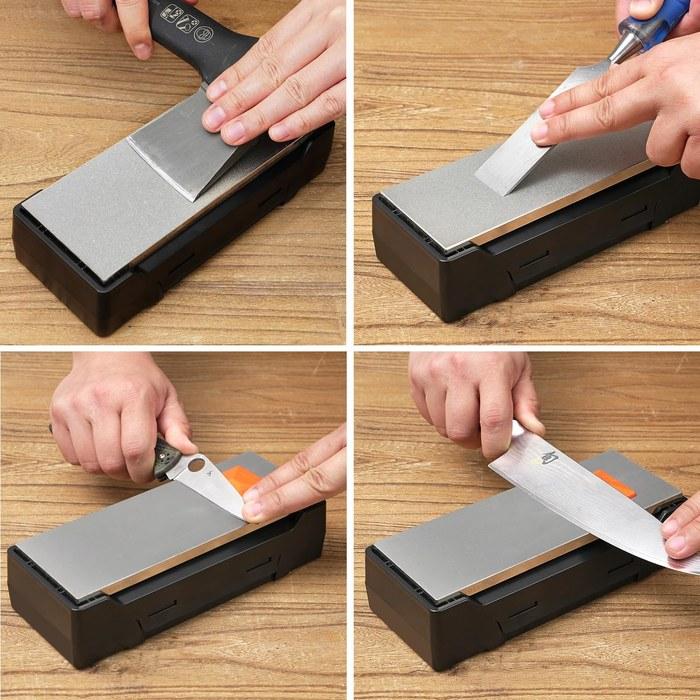 SHARPAL 163N Double Diamond Sharpening Stone Set - Knife, Axe, Scissors - Coarse 220#/Fine 600# - with Non-Slip Base & Angle Guide (200mm X