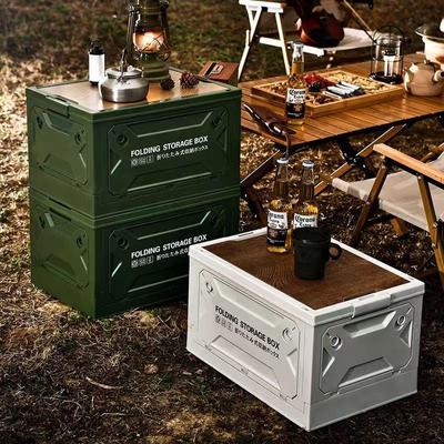 Large Capacity Wooden Lid Outdoor Folding Storage Box for Camping or Car