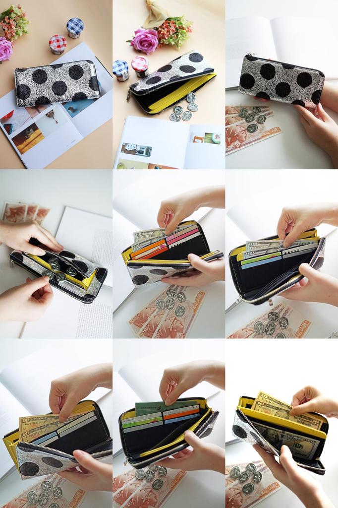 VIA DOAN Long Wallet with L-Shaped Zipper, Genuine Leather, Silver, VIA-561-22