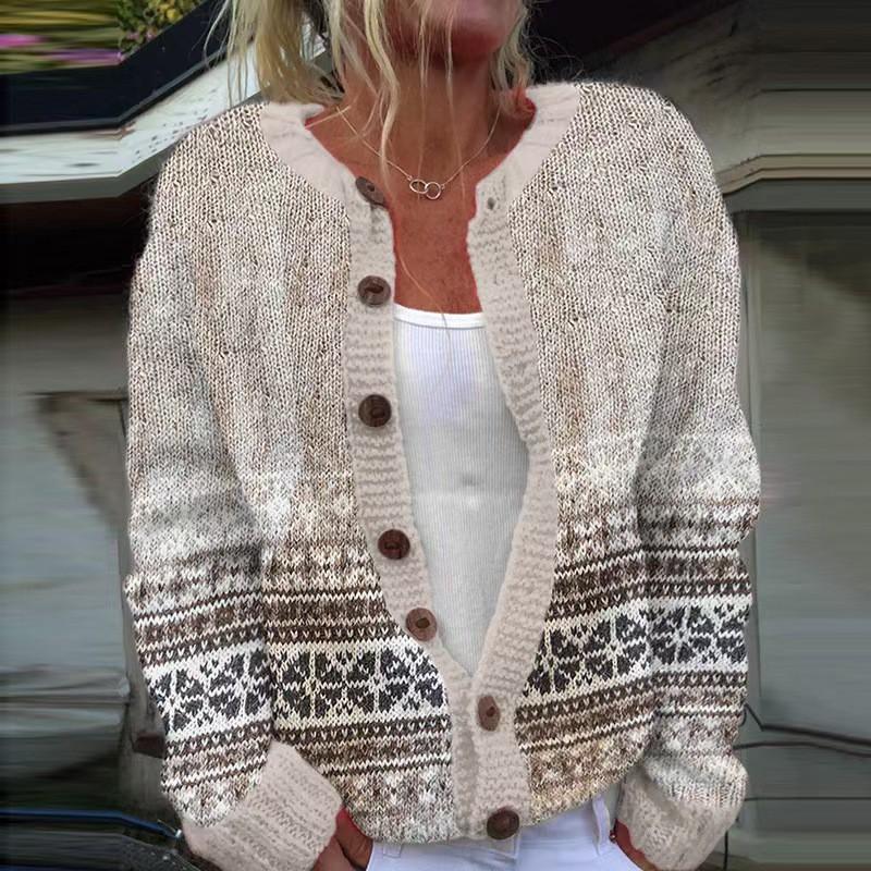 Womens Color Block Knit Cardigan Loose Fit Long Sleeve Geometric Casual Commute Style