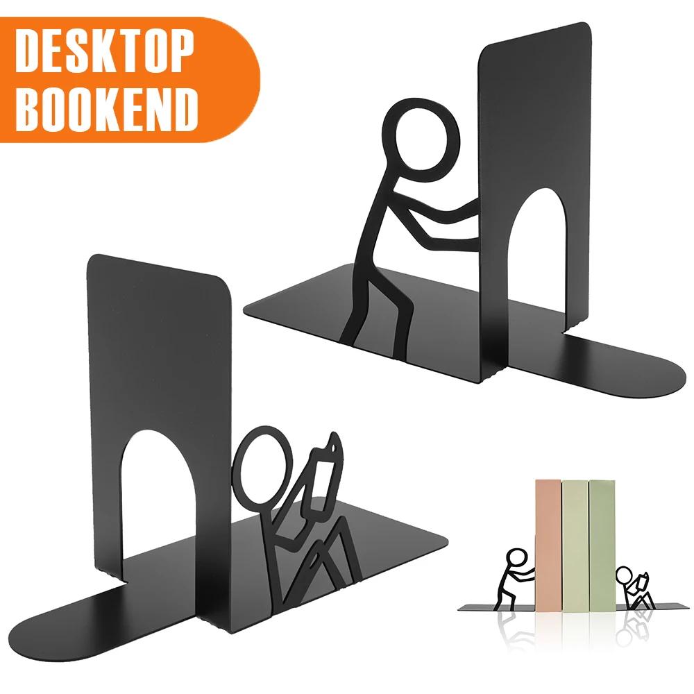 2Pcs Desktop Bookend Metal Decorative Bookshelf Non-slip Document Organizer Books Storage Rack Stable Desk Book Stopper Holder