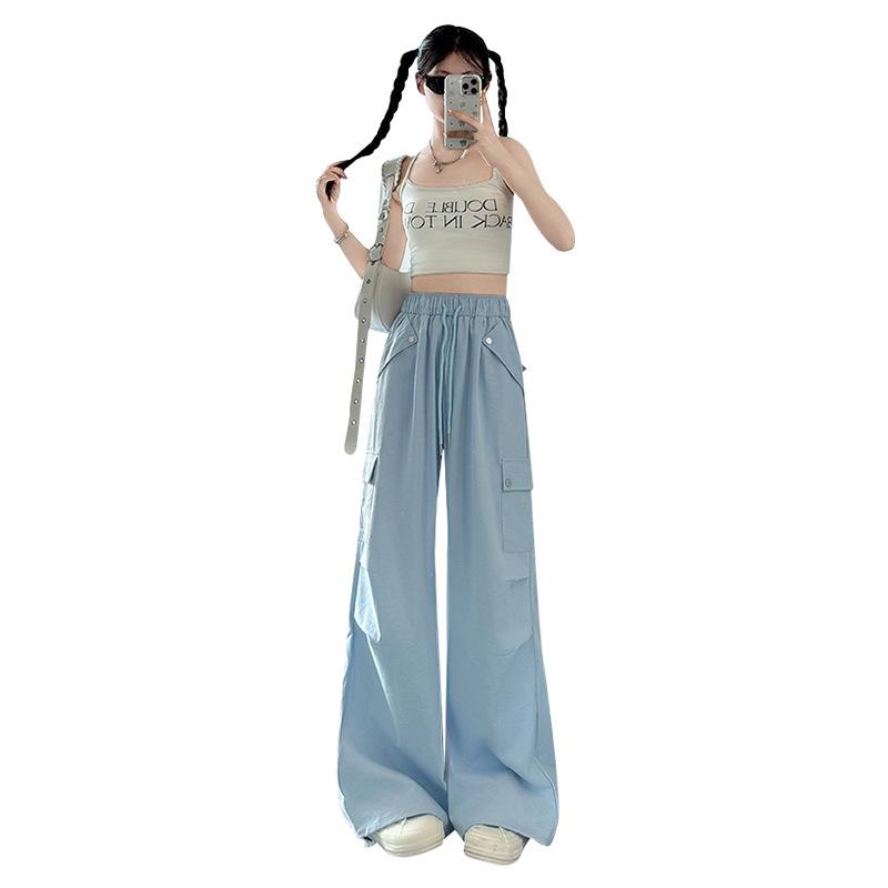 

Spring, autumn and summer thin new straight wide-leg pants small sweatpants S