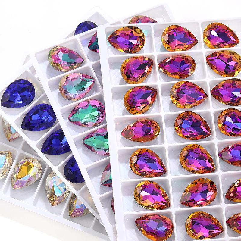 High-Grade K9 Teardrop Rhinestone DIY Jewelry Accessory - Silver-Plated Base with Irregular Crystal Glass Drill, Pointed Bottom