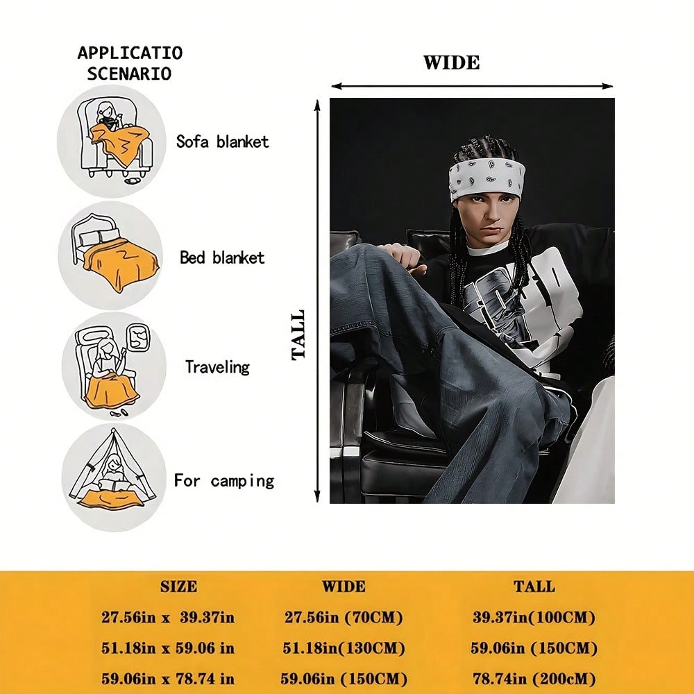 Anpassen [JIT]1 Stück, Decken, Tom Kaulitz Poster, Decke, Einzigartige Muster, Halloween-Stil Druck, Geeignet für den Heimgebrauch, Wa