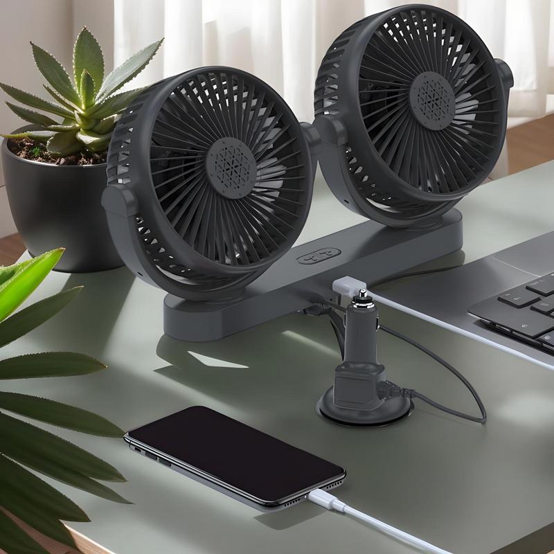 

USB 12/24V Auto Ventilation Fan Doubl Head Car Suction Cup Fan 360 Degree Rotation Adjustable 3 Speeds Car Electrical Appliances CHINA