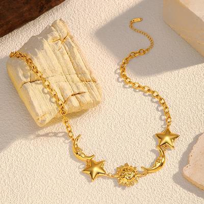Collier Pendentif Lune Étoile Soleil Doré Pour Femmes Minimaliste Chaîne Choker à Superposer Mode Luxe Léger