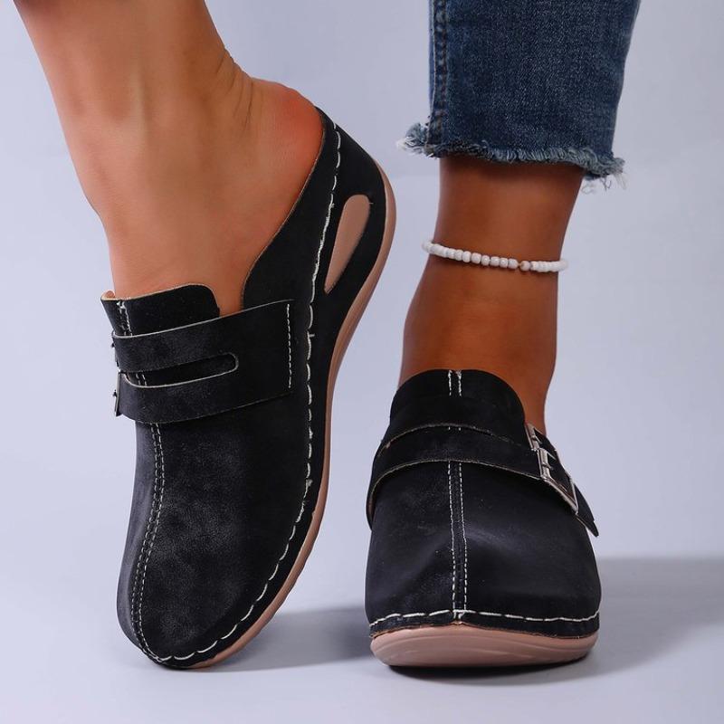 Women Slippers Women'S Casual Spacious Thick Soled T Strap Slippers Women Fashiable Metal Snap Fastener Closed Toe Slippers