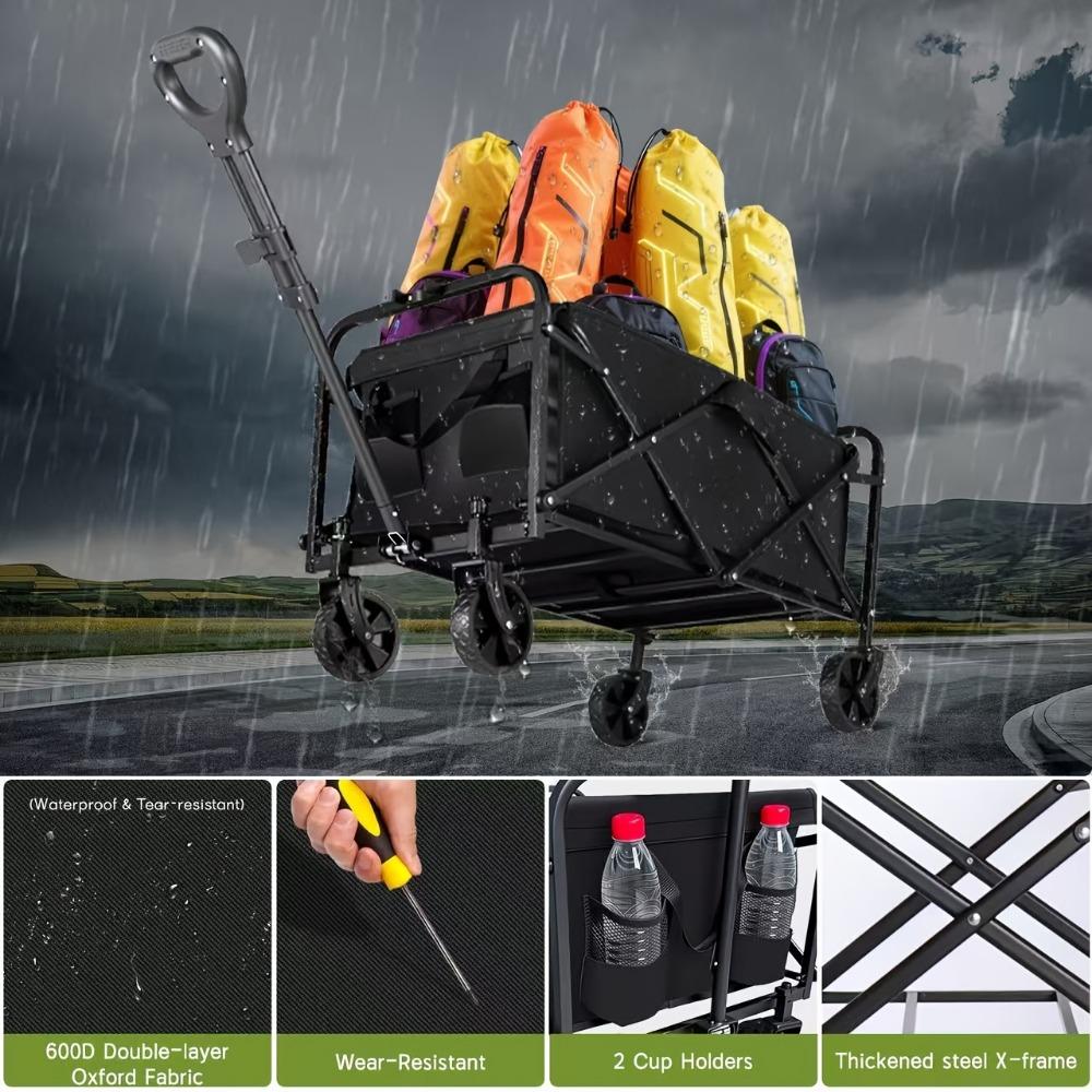 Capacity Heavy-Duty All-Terrain Folding Cart - Stainless Steel Frame and Foldable Multi-Purpose Wagon for Camping,