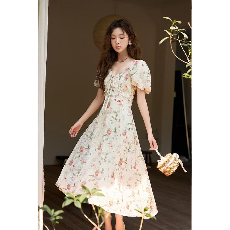 MiXiu French Sweet Floral V-neck Dress