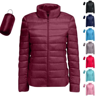 Women's Lightweight Down Jacket, Solid Color, Stand Up Collar, Down Jacket With Pockets