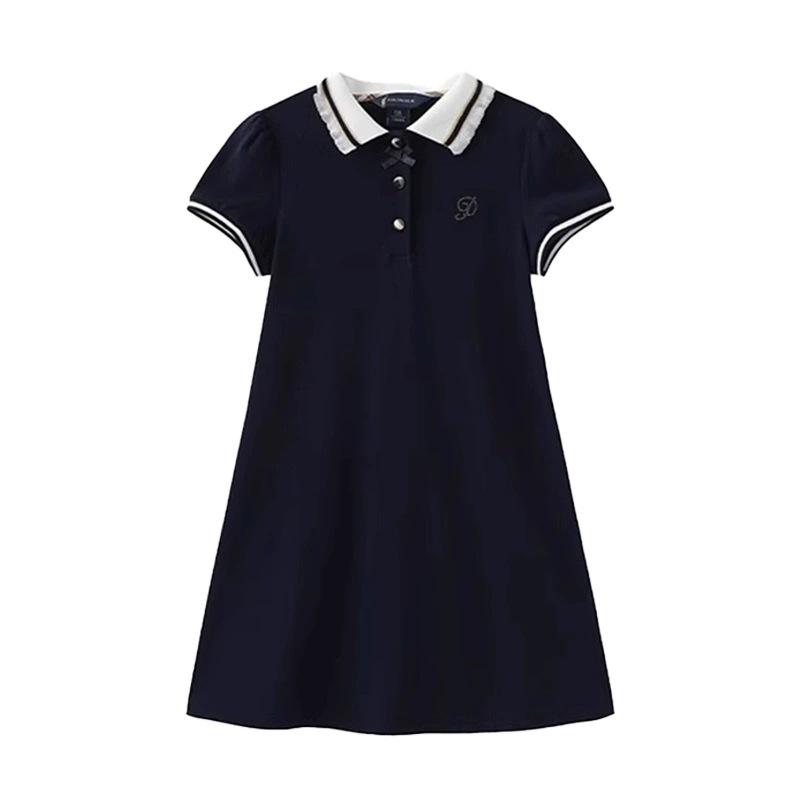 Girls' POLO Collar Summer Dress: Trendy, Elegant Academy Style Princess Dress