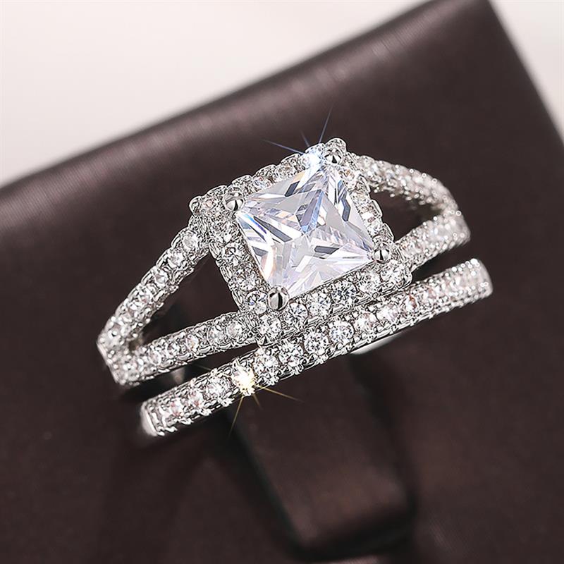 Huitan Princess Shaped Women s/Set Ring for Wedding Party Layered Accessories Inlaid Shiny CZ CopperColor Promise Jewelry