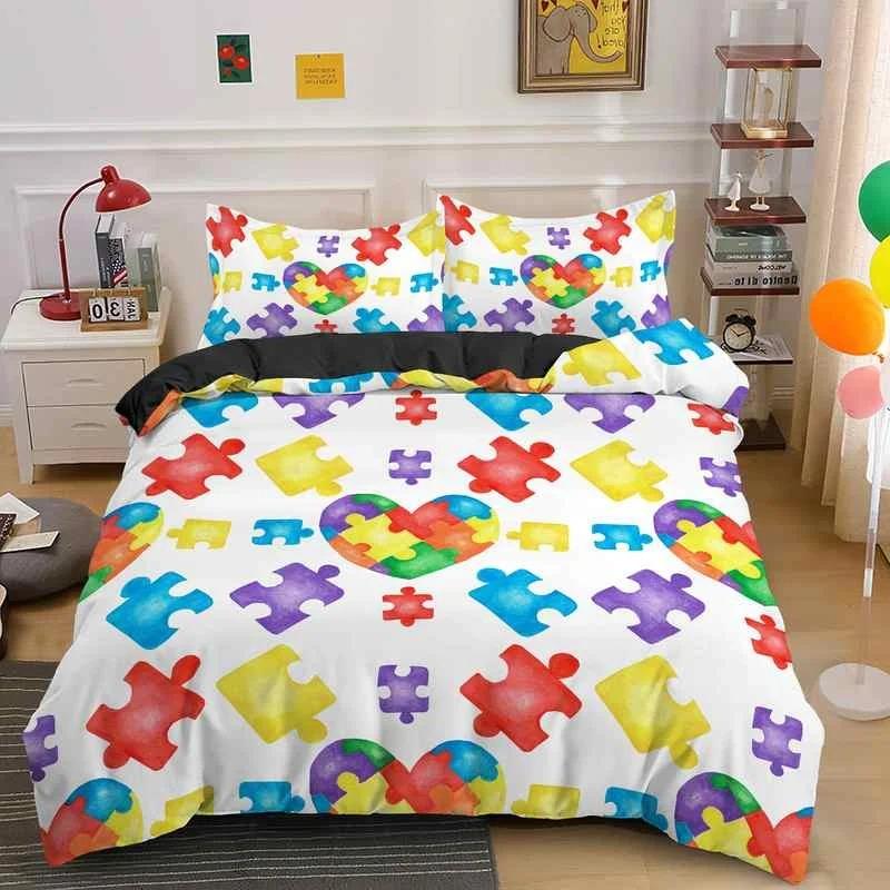 3D Print Colorful Puzzle Duvet Cover King Queen Geometric Figure Quilt Cover Simple Polyester Bedding Set for Kids Boys Girls