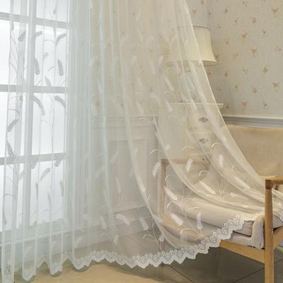 Weiß bestickter Weizenblumen- halbtransparenter Voile-Vorhang geeignet für Schlafzimmer, Wohnzimmer, Esszimmer, Hof, Balkon, Bürodekoration