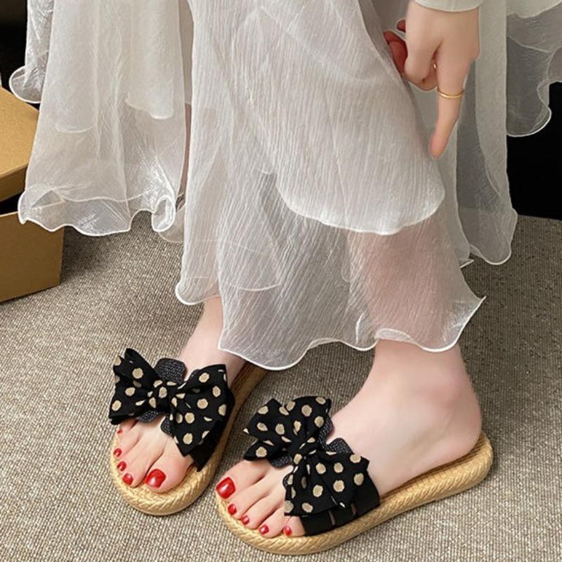 Fashion Women's Slippers and Ladies Sandals with Bow Open Toe Slides Flat on Beach Shoes Summer Footwear New Style Stylish Low Price 39
