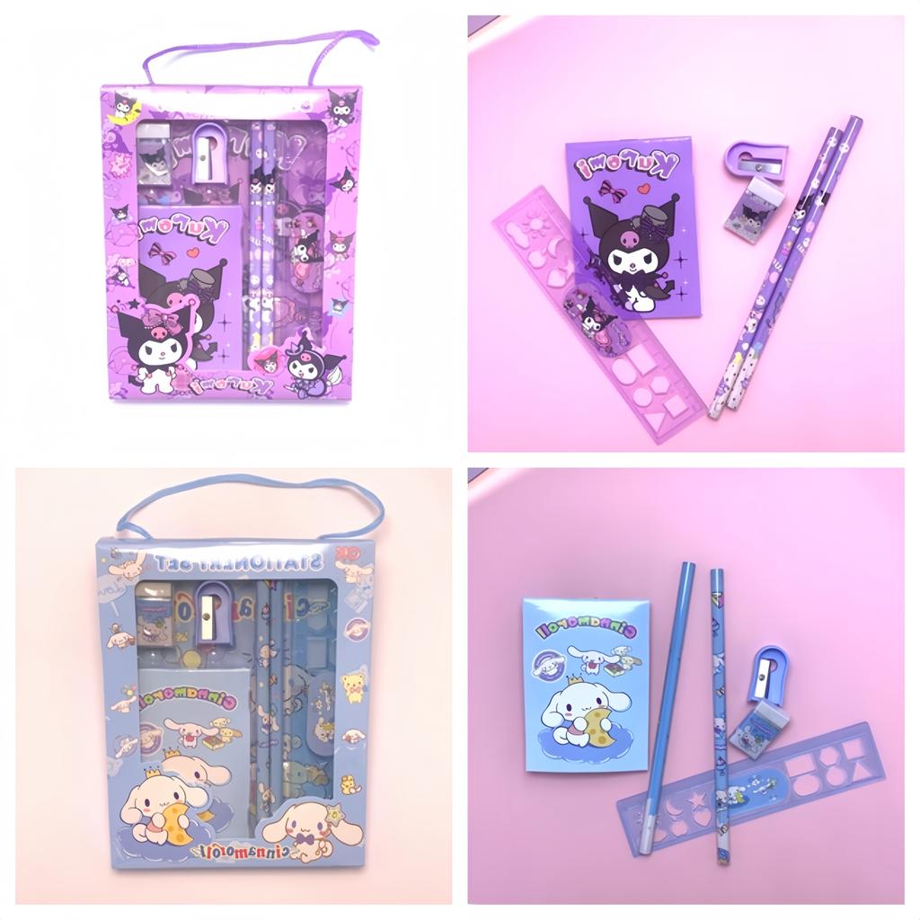 Kawaii Kuromi Melody Handheld Stationery Set Cartoon Pencil Ruler Notebook Children Learning Gift Birthday Prize