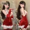 Domi La Sexy Lingerie: Women's Sensual Plush Camisole Nightgown with Short Skirt - Christmas Passionate Quick-Release Uniform Set.