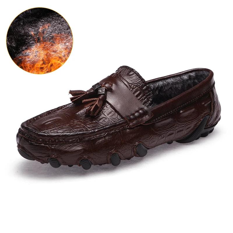 Fashion Genuine Leather Mens Casual Shoes Slip On Dress Loafers Men Large Size Driving Shoes Crocodile Pattern Business Formal Mocassins