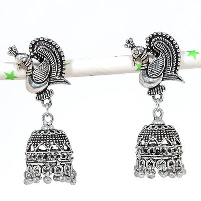 Natural Indian Look Jhumki Gemstone Silver Tribal Bali Earring 1.85" L1m02