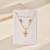 Women's Gold-Plated Cross Necklace & Zircon Stud Earrings Set in Copper