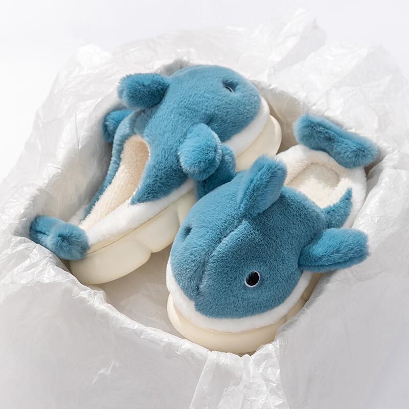 Kenu Cartoon Whale Fluffy Winter Indoor Slippers (2-Pack)