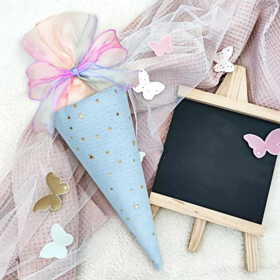 2 Pcs Pink Bow Cone Cellophane Bag DIY Sweet Cone Shaped Treat Bags for Wedding Party Favors Sweet Snack Popcorn Packing