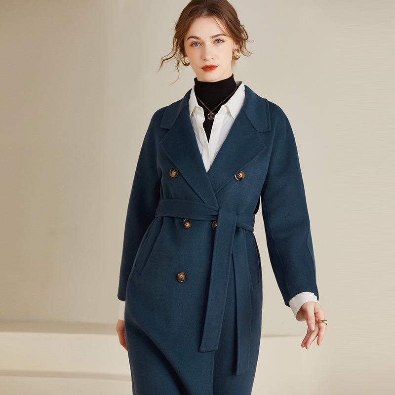 

Женское очень длинное двубортное шерстяное пальто с поясом - Коллекция Осень/Зима Small (45-55 kg)